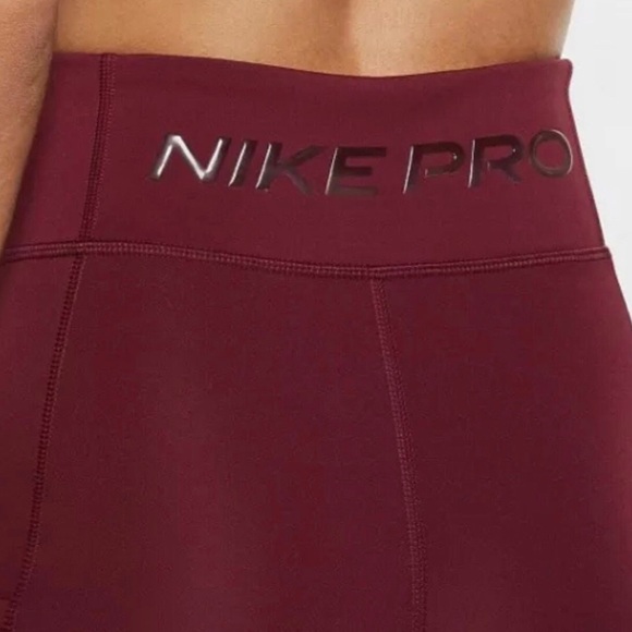 Nike Pro Stealth Burgundy Mid Rise Athletic Leggings, Full Length Size Medium - Picture 3 of 14